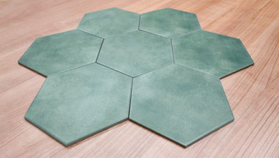 Top Ceramics Green Hexagon Porcelain Floor Wall Tile (L)21.5cm x (W)25cm Each box 0.40sqm