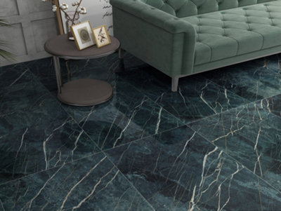 Top Ceramics Green Marble Effect Tiles High Gloss Floor & Wall Porcelain Tile (L)120cm x (W)60cm Each box 1.44sqm
