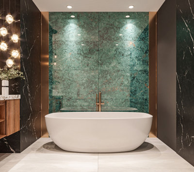 Top Ceramics Green Marble Effect Tiles High Gloss Floor & Wall Porcelain Tile (L)120cm x (W)60cm Each box 1.44sqm