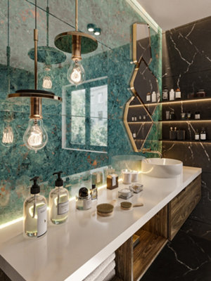 Top Ceramics Green Marble Effect Tiles High Gloss Floor & Wall Porcelain Tile (L)120cm x (W)60cm Each box 1.44sqm