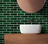 Top Ceramics Green Metro Brick Mosaic Tile High Gloss (L)282 x (W)292mm