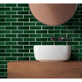 Top Ceramics Green Metro Brick Mosaic Tile High Gloss (L)282 x (W)292mm