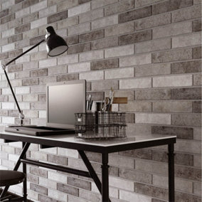 Top Ceramics Grey Brick Effect Tiles Wall Porcelain Tile (L)250mm x (W)60mm Each box 0.48sqm