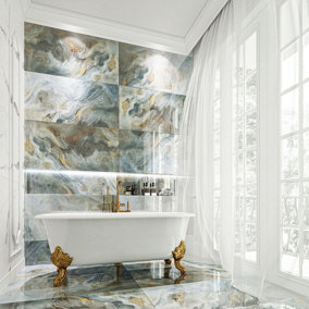 Top Ceramics Grey Marble Effect Tiles High Gloss Floor & Wall Porcelain Tile (L)120cm x (W)60cm Each box 1.44sqm