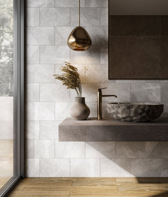Top Ceramics Grey Stone Effect Tiles Ceramic Satin Wall - SAMPLE