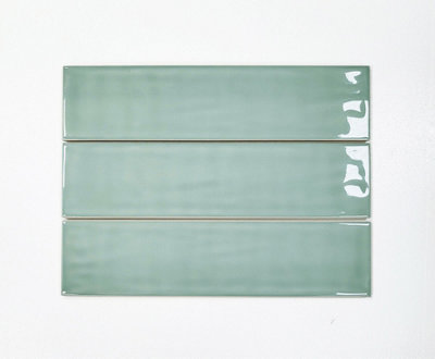 Top Ceramics Light Green Gloss Flat Bumpy Metro Ceramic Wall Tile (L)300mm x (W)75mm Each box 1sqm