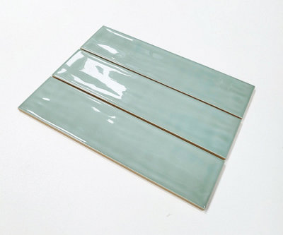 Top Ceramics Light Green Gloss Flat Bumpy Metro Ceramic Wall Tile (L)305mm x (W)75mm Each box 1sqm - 3
