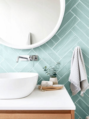 Top Ceramics Light Green Gloss Flat Bumpy Metro Ceramic Wall Tile (L)305mm x (W)75mm Each box 1sqm - 4