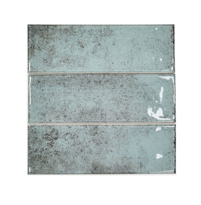 Top Ceramics Light Green Gloss Metro Ceramic Wall Tile Flat Bumpy (L)300mm x (W)100mm Each box 0.84sqm