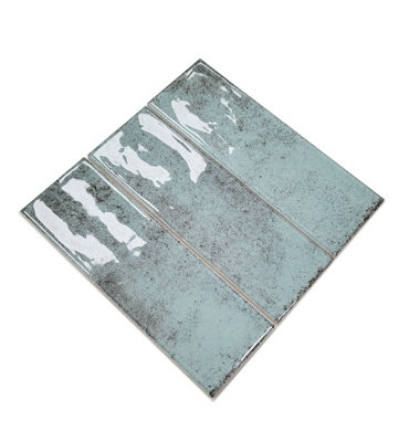 Top Ceramics Light Green Gloss Metro Ceramic Wall Tile Flat Bumpy (L)300mm x (W)100mm Each box 0.96sqm