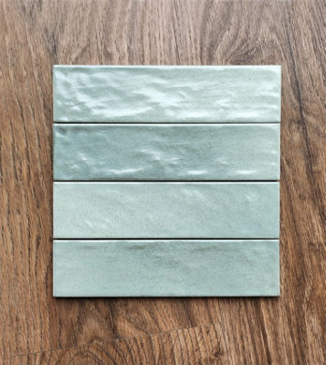 Top Ceramics Light Green Pearl  Satin Matt Bumpy Metro Ceramic Wall Tile (L)260mm x (W)65mm Each box 0.41sqm