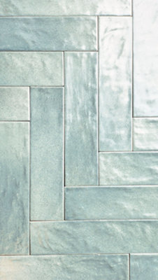 Top Ceramics Light Green Pearl  Satin Matt Bumpy Metro Ceramic Wall Tile (L)260mm x (W)65mm Each box 0.41sqm