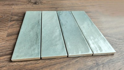 Top Ceramics Light Green Pearl  Satin Matt Bumpy Metro Ceramic Wall Tile (L)260mm x (W)65mm Each box 0.41sqm