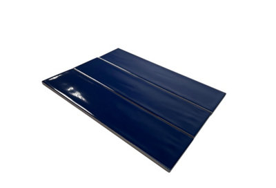 Top Ceramics Navy Blue Gloss Flat Bumpy Metro Ceramic Wall Tile (L)305mm x (W)75mm Each box 1sqm