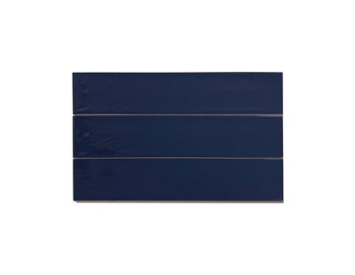 Top Ceramics Navy Blue Gloss Flat Bumpy Metro Ceramic Wall Tile (L)305mm x (W)75mm Each box 1sqm
