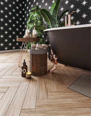 Top Ceramics Oak Porcelain Wood Effect Matt Floor & Wall Tile (L)49.2cm x (W)9.9cm Each box 0.75sqm