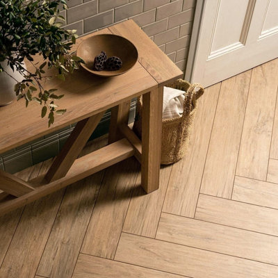 Top Ceramics Oak Porcelain Wood Effect Matt Floor & Wall Tile (L)60cm x (W)15cm Each box 0.90sqm