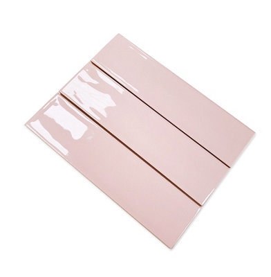 Top Ceramics Pink Gloss Flat Bumpy Metro Ceramic Wall Tile (L)305mm x (W)75mm Each box 1sqm