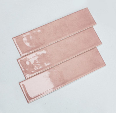 Top Ceramics Pink Gloss Flat Bumpy Metro Ceramic Wall Tile - SAMPLE
