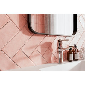 Top Ceramics Pink Gloss Metro Ceramic Wall Tile Flat Bumpy (L)300mm x (W)100mm Each box 0.84sqm