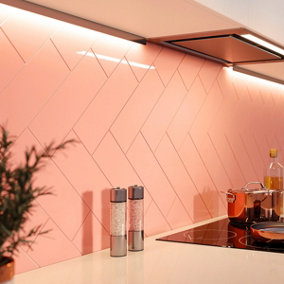 Top Ceramics Pink Gloss Metro Ceramic Wall Tile Flat (L)300mm x (W)100mm Each box 0.84sqm