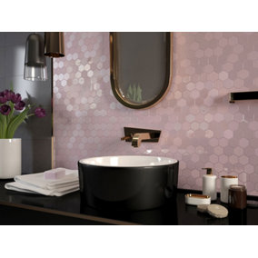 Top Ceramics Pink Hexagon Mosaic Tile Mix. High Gloss / Matt (L)330 x (W)298mm
