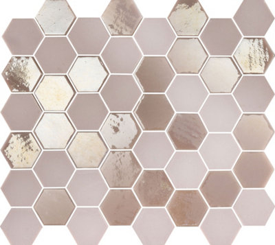 Top Ceramics Pink Hexagon Mosaic Tile Mix. High Gloss / Matt (L)330 x (W)298mm
