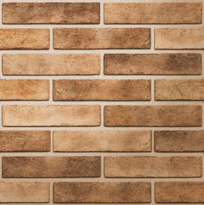 Top Ceramics Red Brick Effect Tiles Wall Porcelain Tile (L)250mm x (W)60mm Each box 0.69sqm