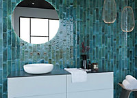 Top Ceramics Turquoise Green Gloss Metro Ceramic Wall Tile Flat Bumpy (L)250mm x (W)65mm Each box 0.82sqm
