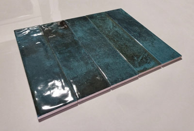 Top Ceramics Turquoise Green Gloss Metro Ceramic Wall Tile Flat Bumpy (L)250mm x (W)65mm Each box 0.82sqm - 5