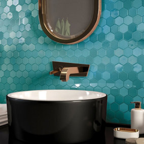 Top Ceramics Turquoise Hexagon Mosaic Tile Mix. High Gloss / Matt (L)330 x (W)298mm