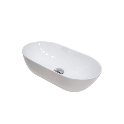 Top Ceramics White Curved Oval Counter Top Basin in High Gloss 500 x 300 x 140mm