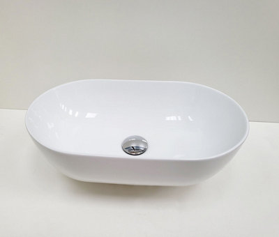 Top Ceramics White Curved Oval Counter Top Basin in High Gloss 500 x 300 x 140mm - 4