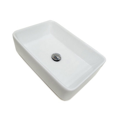 Top Ceramics White Curved Rectangular Counter Top Basin in High Gloss 510 x 400 x 130mm