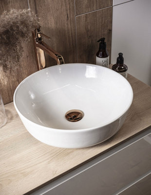 Top Ceramics White Curved Round Counter Top Basin in High Gloss 400 x 400 x 135mm