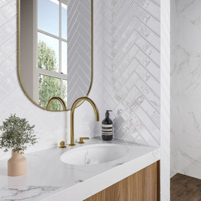 Top Ceramics White Gloss Flat Bumpy Metro Ceramic Wall Tile (L)300mm x (W)75mm Each box 1sqm