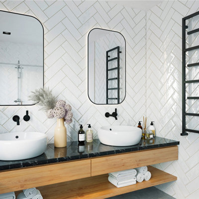 Top Ceramics White Gloss Metro Ceramic Wall Tile Flat Bumpy (L)300mm x (W)100mm Each box 0.84sqm