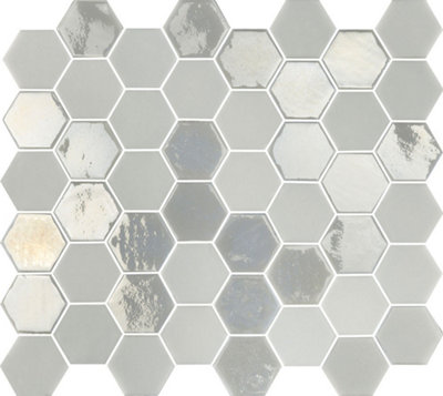 Top Ceramics White Hexagon Mosaic Tile Mix. High Gloss / Matt (L)330 x (W)298mm