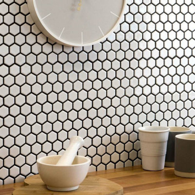 Top Ceramics White Hexagon Mosaic Tile Satin (L)25.5 x (W)29.50mm Price Comparisons | Compare The Build