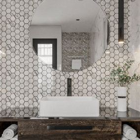 Top Ceramics White Marble Effect Mosaic Tile High Gloss (L)289 x (W)300mm