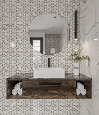 Top Ceramics White Marble Effect Mosaic Tile High Gloss (L)289 x (W)300mm
