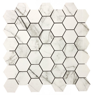 Top Ceramics White Marble Effect Mosaic Tile High Gloss (L)289 x (W)300mm - 3