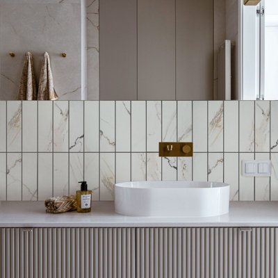 Top Ceramics White Marble Matt Metro Porcelain Wall Tile Flat (L)235mm x (W)62mm Each box 0.58sqm