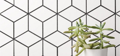 Top Ceramics White Rhombus Mosaic Tile Satin/Matt (L)310 x (W)265mm