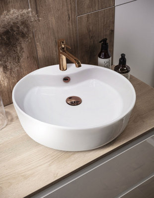 Top Ceramics White Round Counter Top Basin in High Gloss 465 x 465 x 140mm