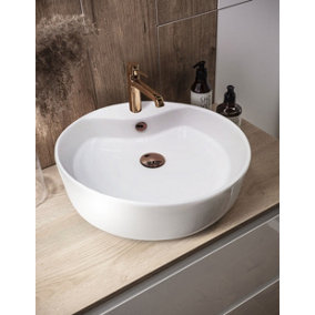 Top Ceramics White Round Counter Top Basin in High Gloss 465 x 465 x 140mm