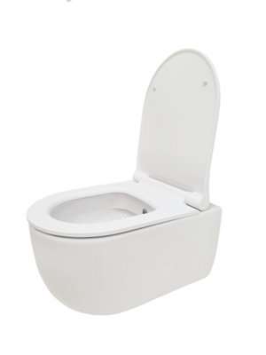 Top Ceramics White Round Wall Hung Rimless Combined Bidet Toilet with Soft Close Seat and 1.12m Cistern Frame - 3