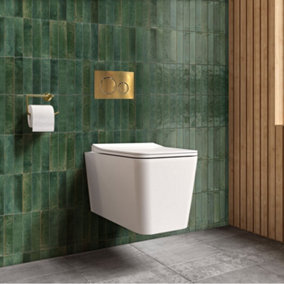 Top Ceramics White Square Wall Hung Rimless Toilet with Soft Close Seat and 1.12m Cistern Frame