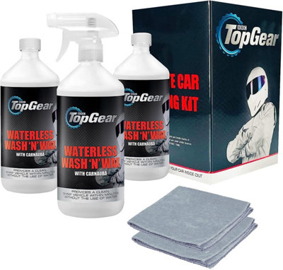 Top Gear - Waterless Wash and Wax 3x 1L Bottles in Gift Box, 2x Microfibre Cloths