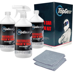 Top Gear - Waterless Wash and Wax 3x 1L Bottles in Gift Box, 2x Microfibre Cloths